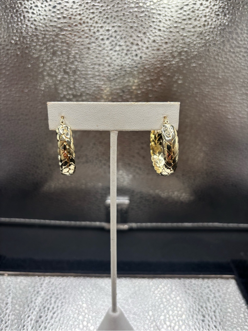 Gold Textured Hoop Earrings - Women Jewelry